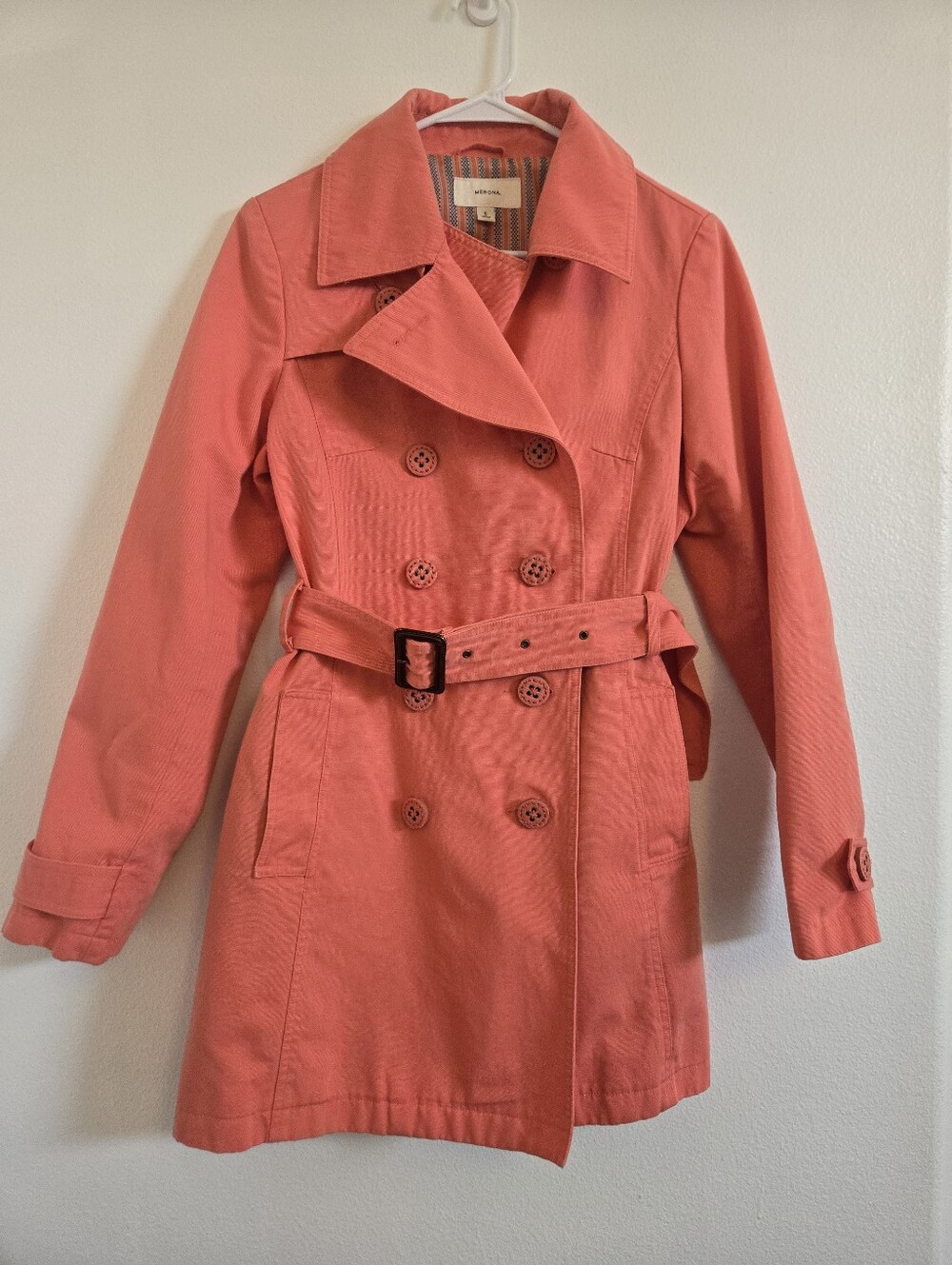 Merona Coral Double-Breasted Trench Coat with Belt